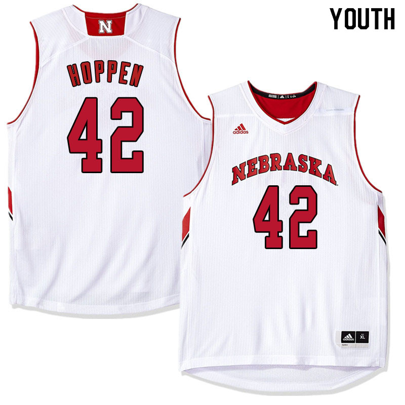 Youth Nebraska Cornhuskers #42 Dave Hoppen College Basketball Jersyes Sale-White - Click Image to Close
